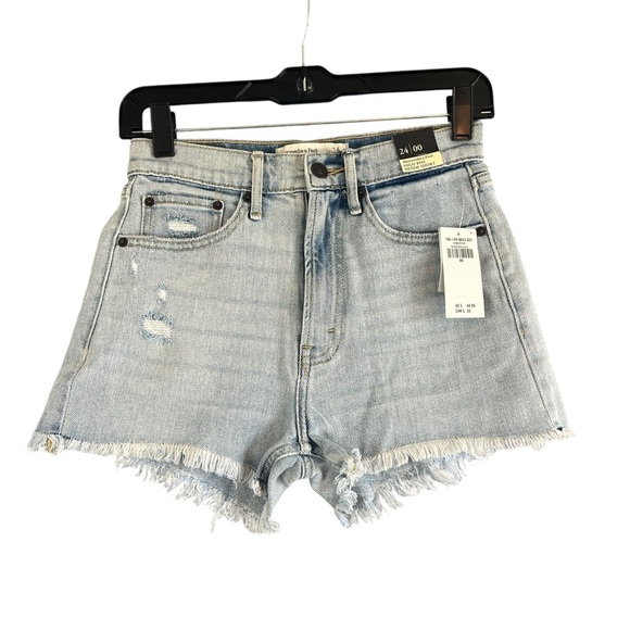 ABERCROMBIE & FITCH Distressed High Rise Denim Shorts Cutoff Size 24 NWT - Picture 1 of 10